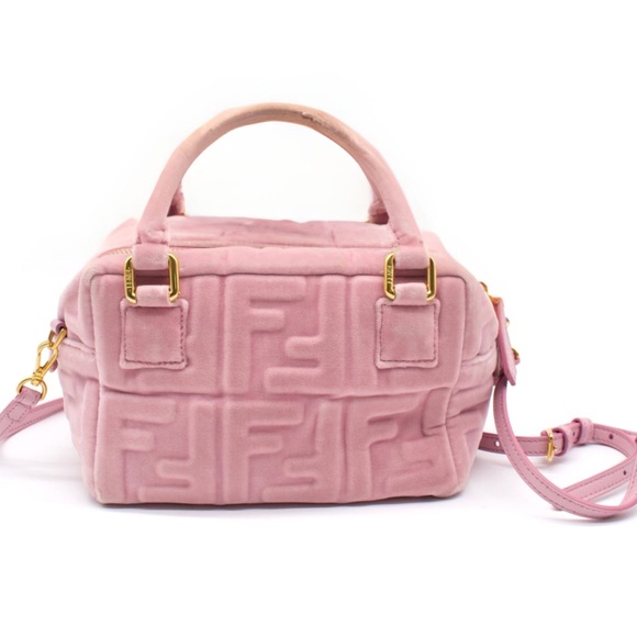 FENDI Mini Boston Ff Bag In Pink Velvet